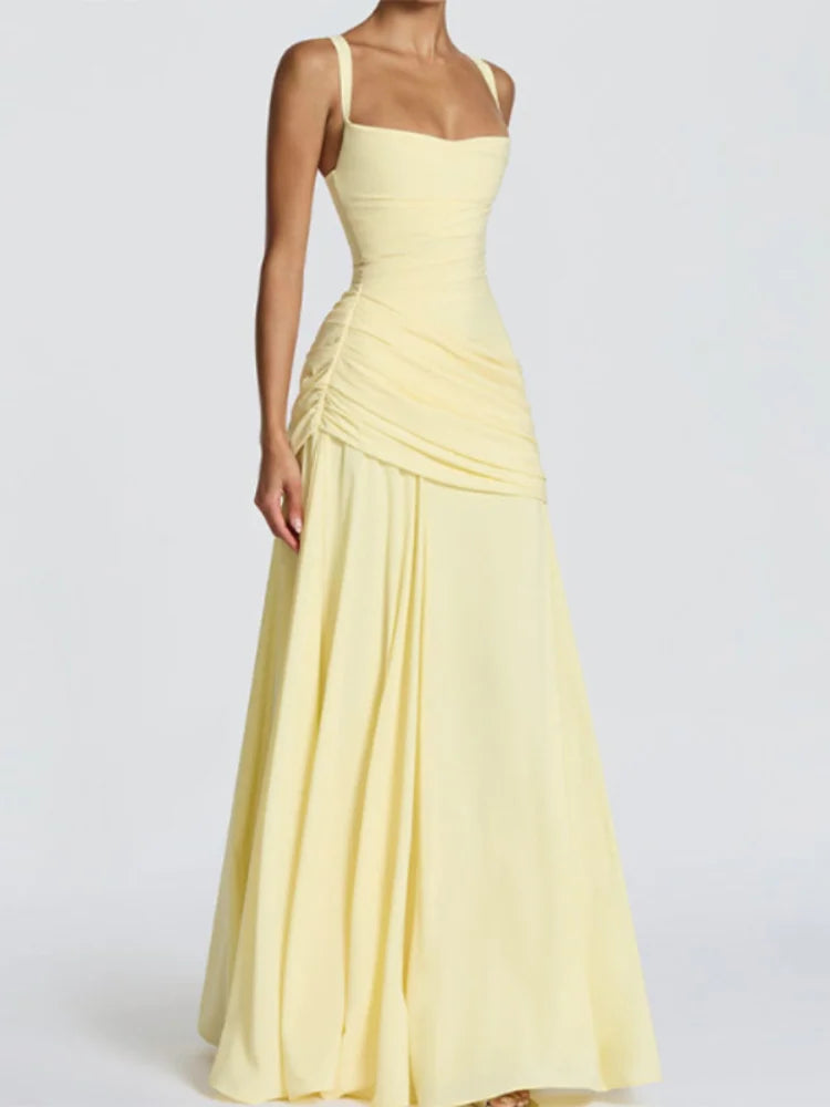 Elegant Strapless Waist Cinching Pleated Split Fashion Robes