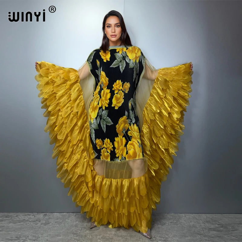 WINYI Elastic Slim Pleated Dress Sexy Beach Wear Evening Dress