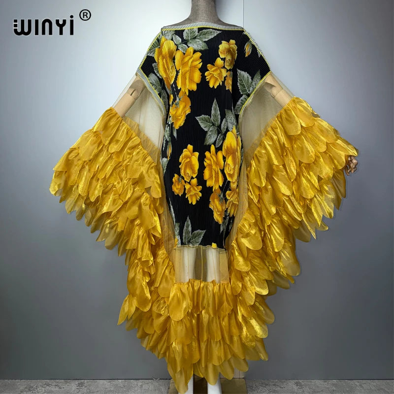 WINYI Elastic Slim Pleated Dress Sexy Beach Wear Evening Dress