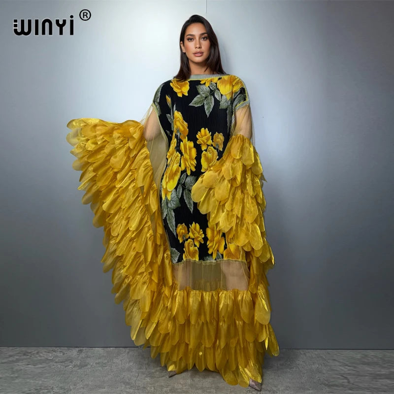 WINYI Elastic Slim Pleated Dress Sexy Beach Wear Evening Dress