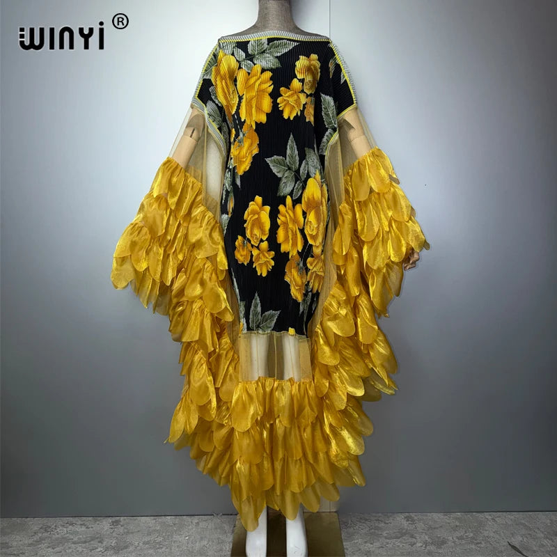 WINYI Elastic Slim Pleated Dress Sexy Beach Wear Evening Dress