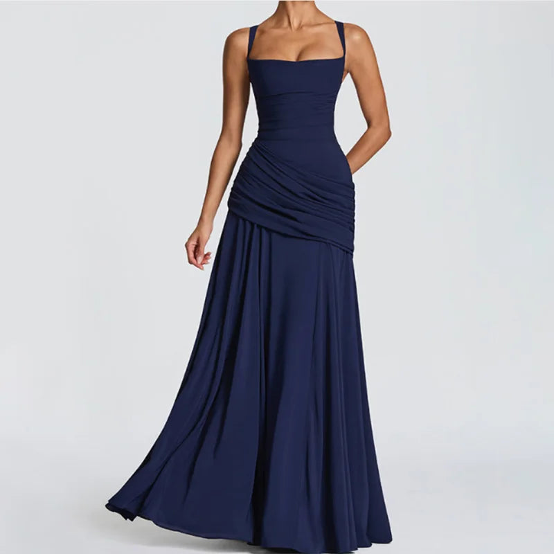 Elegant Strapless Waist Cinching Pleated Split Fashion Robes