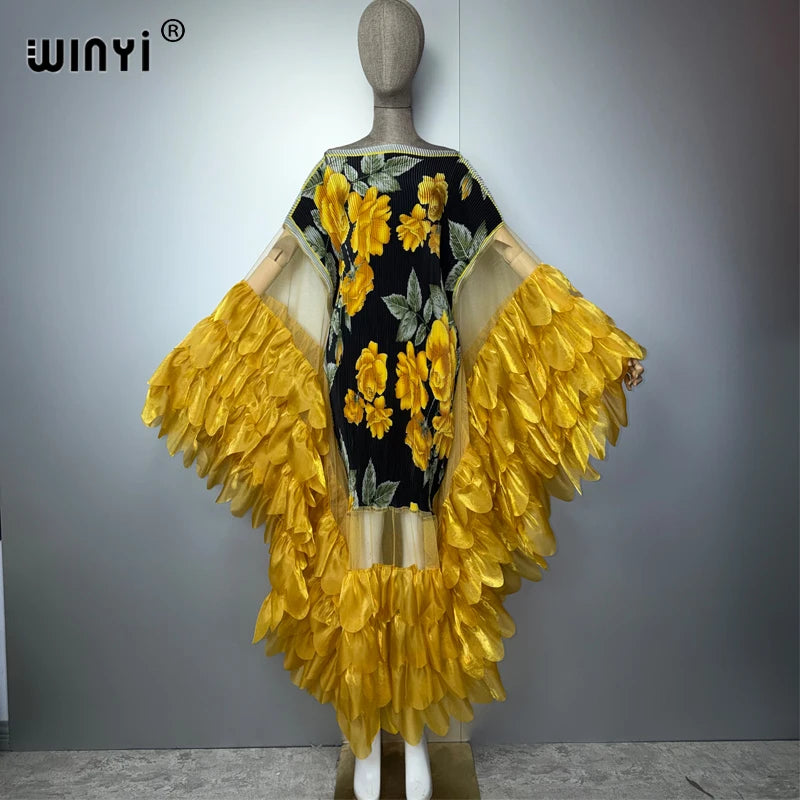 WINYI Elastic Slim Pleated Dress Sexy Beach Wear Evening Dress