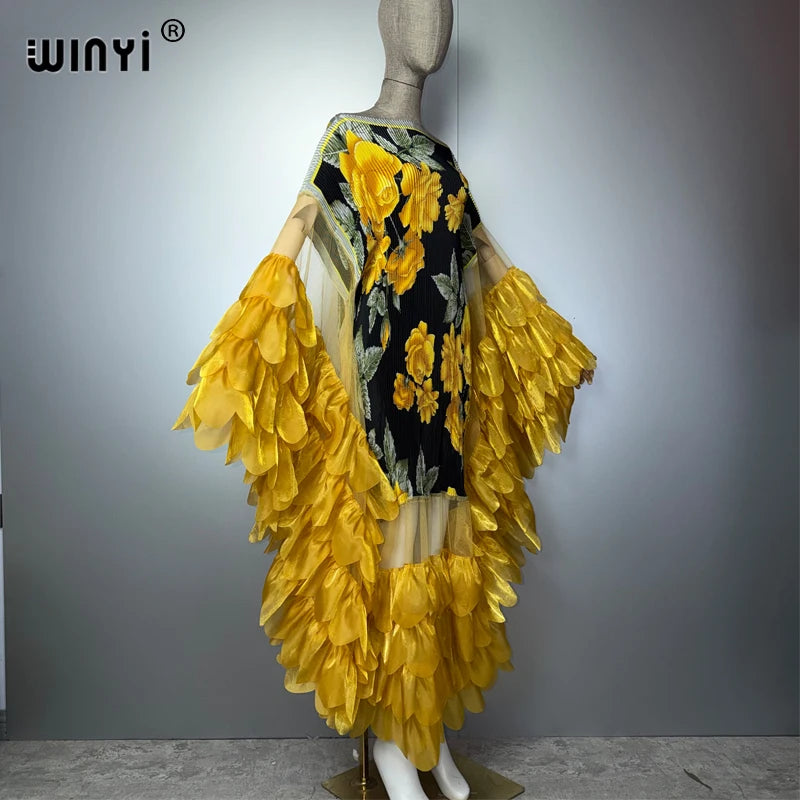 WINYI Elastic Slim Pleated Dress Sexy Beach Wear Evening Dress